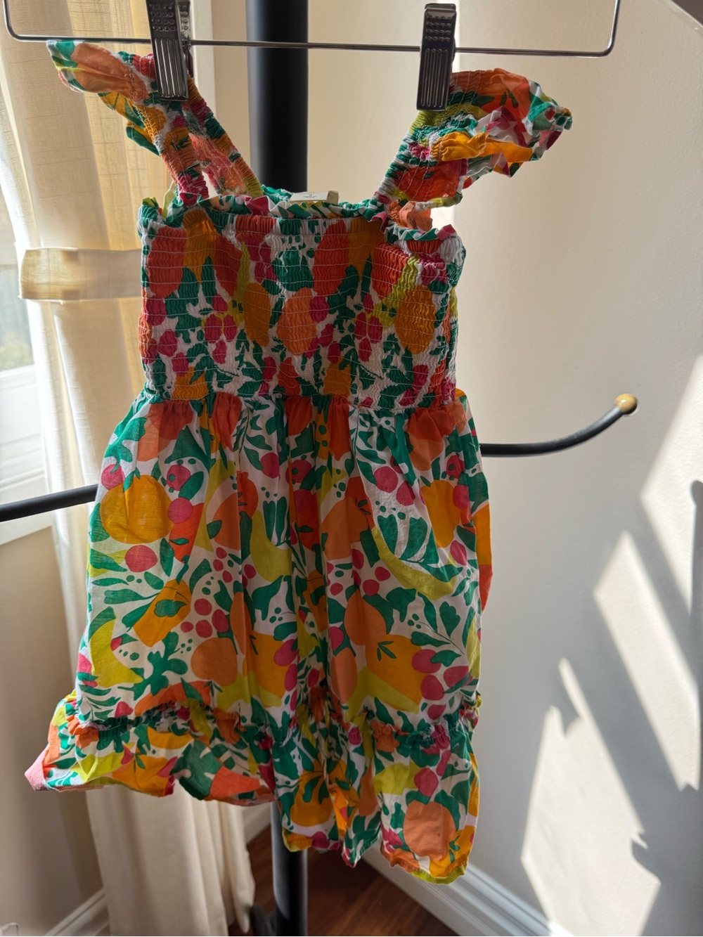 Crewcuts Girls Tropical Fruit Smocked Sundress - Yellow, Green & Orange Size 3